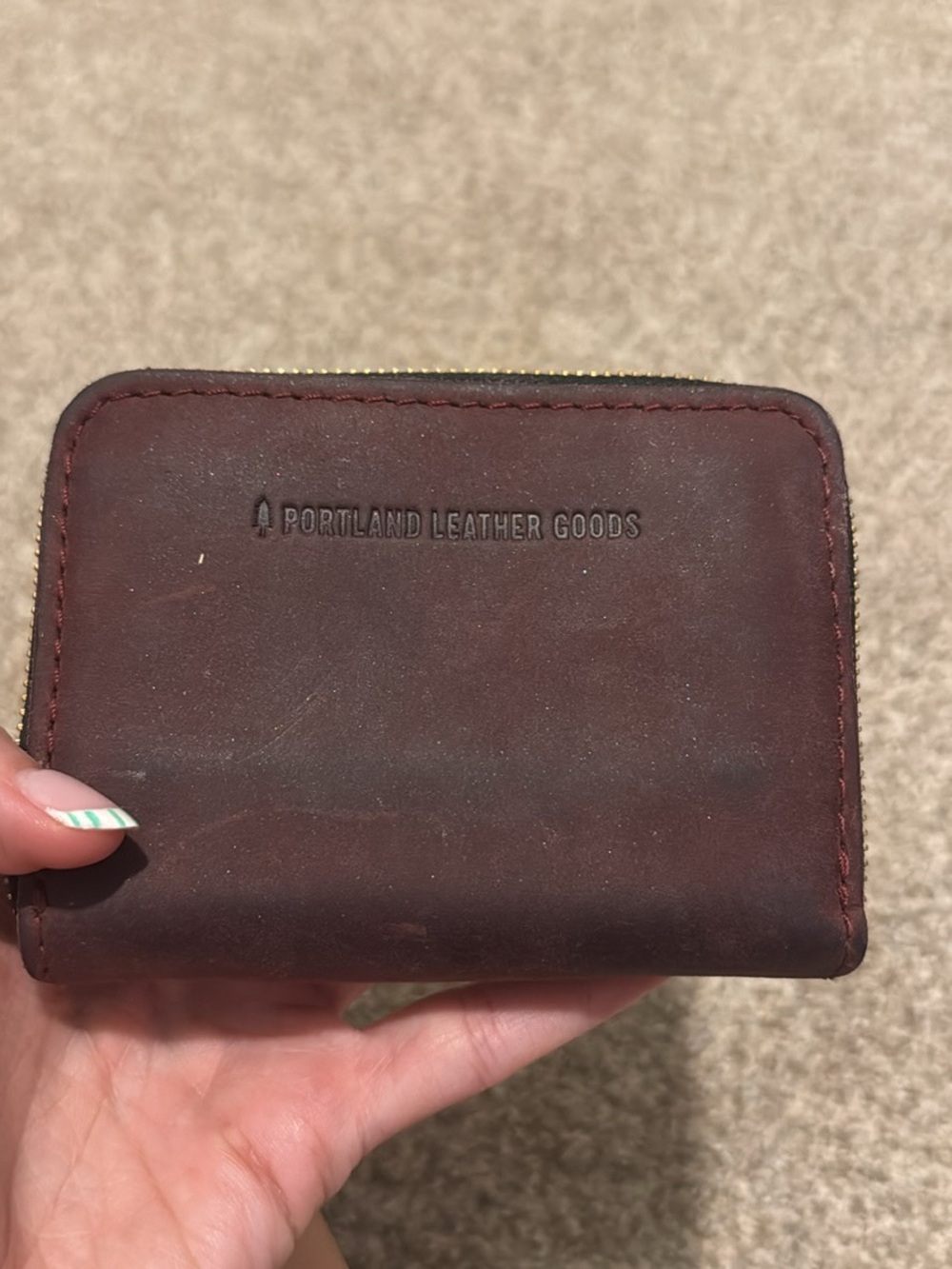 Portland Leather Burgundy Zip Card Holder